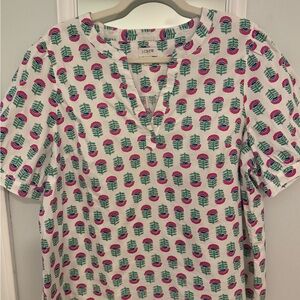 J. Crew White Top with Pink and Green Pattern